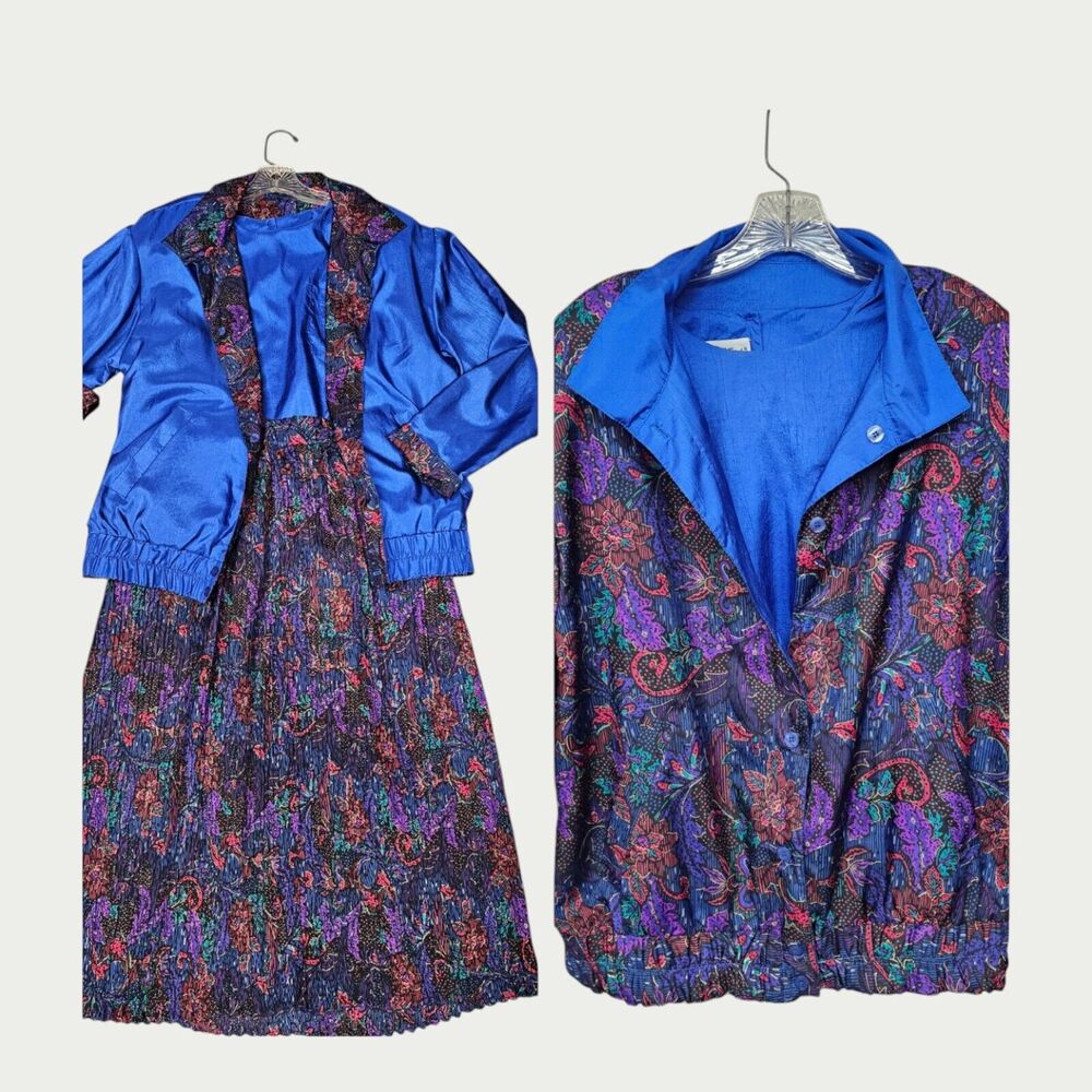 Vtg 3 Piece Skirt Set Reversible Jacket Womens Sz Large 80s Office Golden Girls